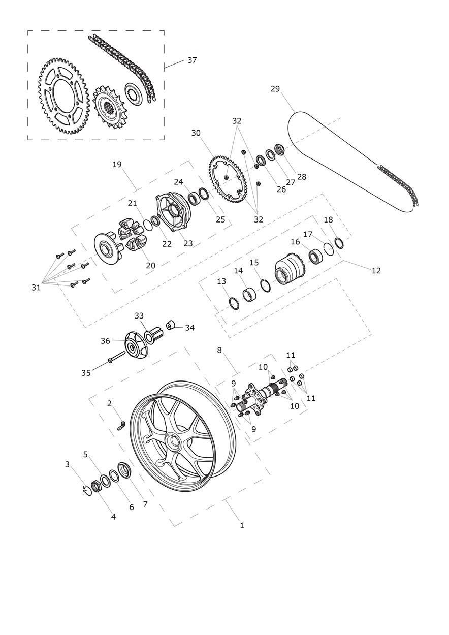 ROUE ARRIERE ET TRANSMISSION FINALE POUR TIGER SPORT 2016