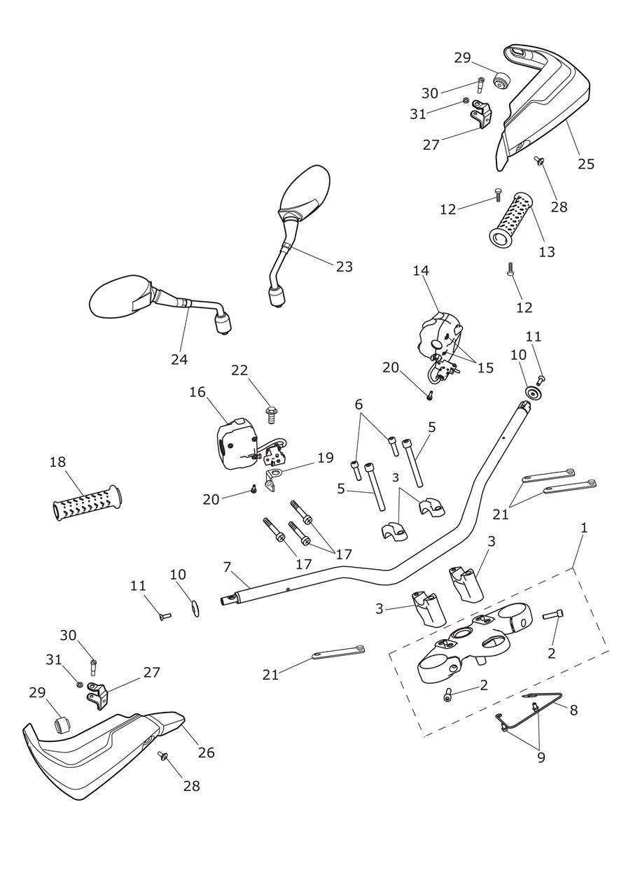 GUIDON ET COMMUTATEURS POUR TIGER EXPLORER SPOKE ABS XC A1 2013