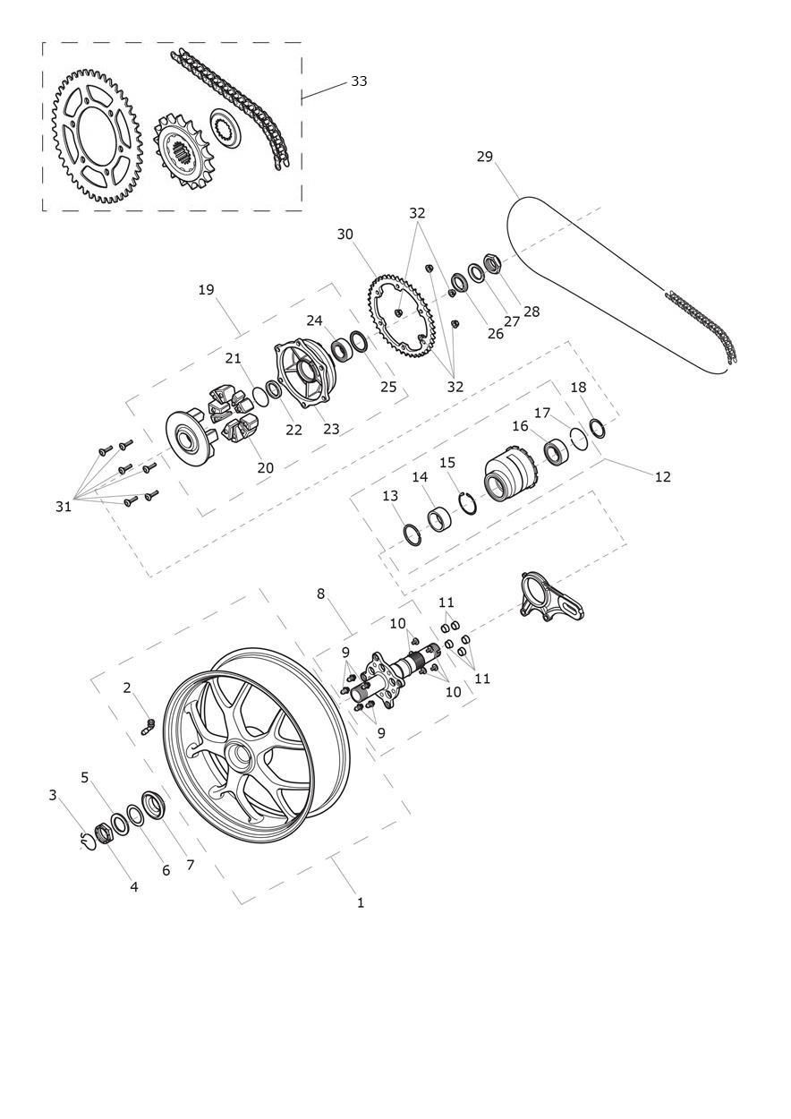 ROUE ARRIERE ET TRANSMISSION FINALE POUR TIGER SPORT ABS A1 2013