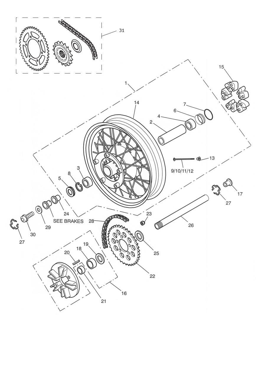 ROUE ARRIERE ET TRANSMISSION FINALE POUR TIGER 955I 2001